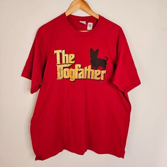 The Dog Father T-Shirt Red Size XL Men's Short Sleeve With Terrier Dog - Picture 1 of 10